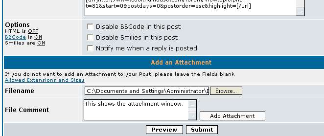 a picture of an attachment window under the regular posting box
