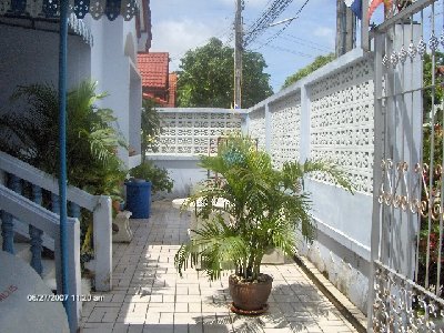 Large tiled patio